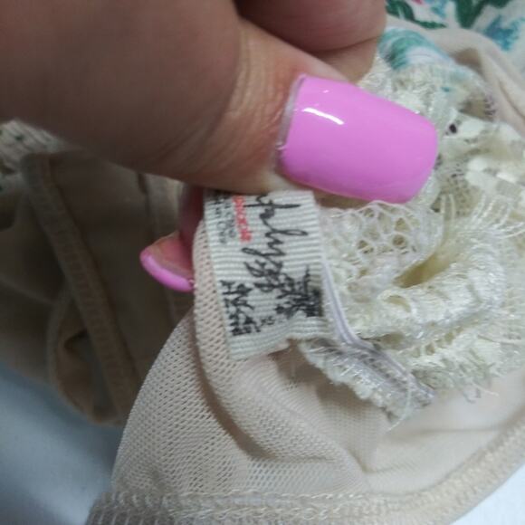 Free People Floral Romantic Boho Lace Open Back Bodysuit Puff Sleeves Size XS - Picture 10 of 11